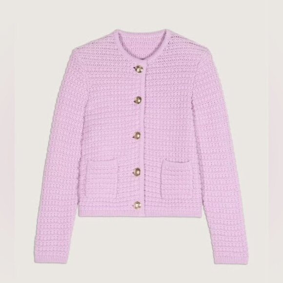 NEW Ba&sh Bash Gaspard Tweed Cardigan Jacket In Purple Lilac | size 1 / S - Picture 4 of 12